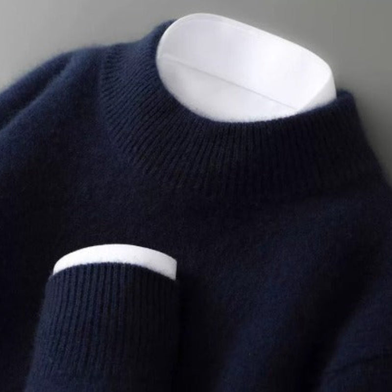 Cashmere Sweater with Ribbed Stand Collar — Lightweight Luxury Knit for Men's Fall Winter Style | Lonoma