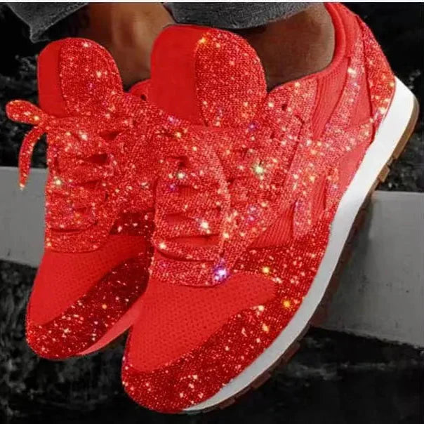 Women's Glitter Rhinestone Trainers — Lace-Up Sneakers for Casual Glamour & Weekend Style | Koossa