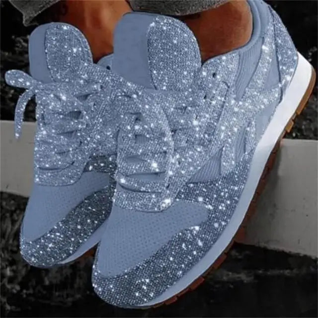 Women's Glitter Rhinestone Trainers — Lace-Up Sneakers for Casual Glamour & Weekend Style | Koossa