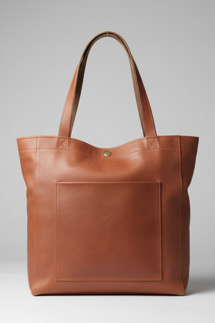 Structured Leather-Look Handbag with Compartments and Adjustable Shoulder Strap in Brown and Black | Koossa