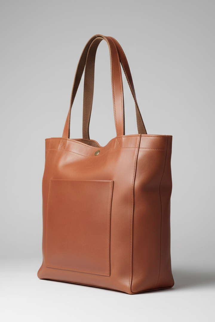 Structured Leather-Look Handbag with Compartments and Adjustable Shoulder Strap in Brown and Black | Koossa