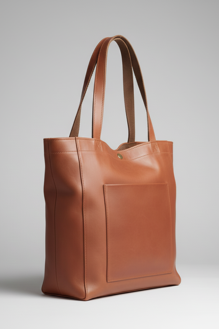 Structured Leather-Look Handbag with Compartments and Adjustable Shoulder Strap in Brown and Black | Koossa
