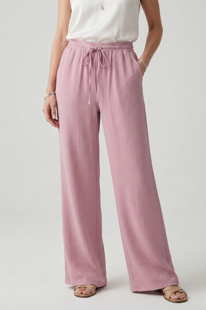 Women's Wide-Leg Palazzo Trousers with Drawstring Waist and Pockets – Lightweight Summer Trousers for Effortless Everyday Elegance | Koossa