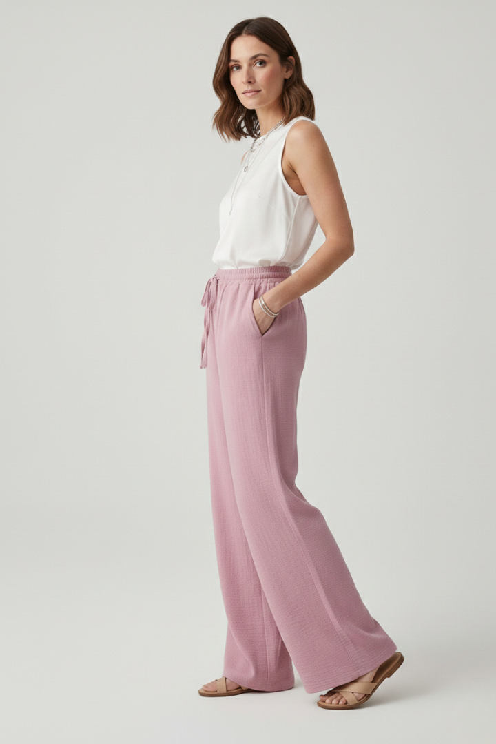 Women's Wide-Leg Palazzo Trousers with Drawstring Waist and Pockets – Lightweight Summer Trousers for Effortless Everyday Elegance | Koossa