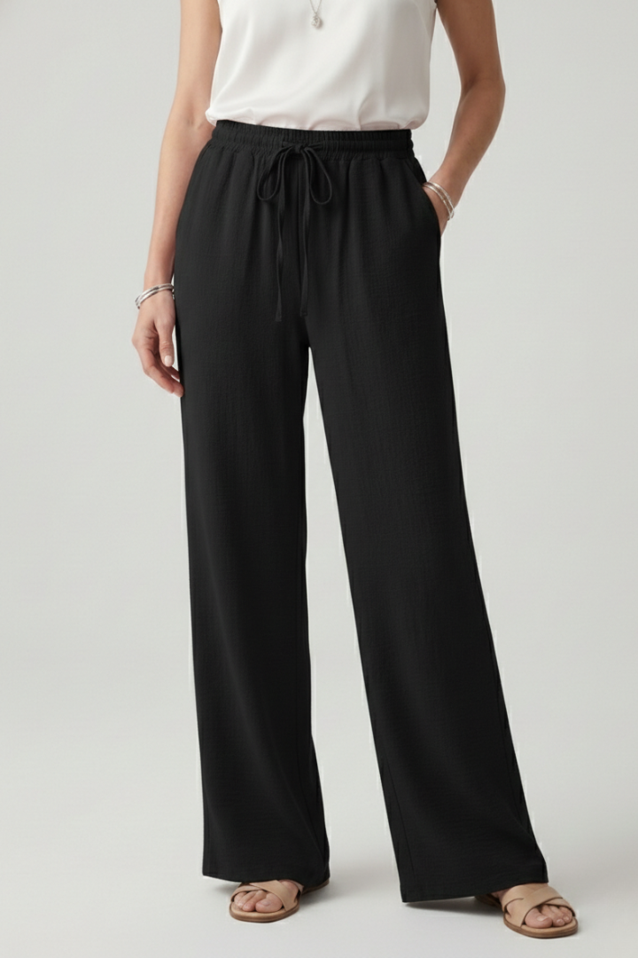 Women's Wide-Leg Palazzo Trousers with Drawstring Waist and Pockets – Lightweight Summer Trousers for Effortless Everyday Elegance | Koossa