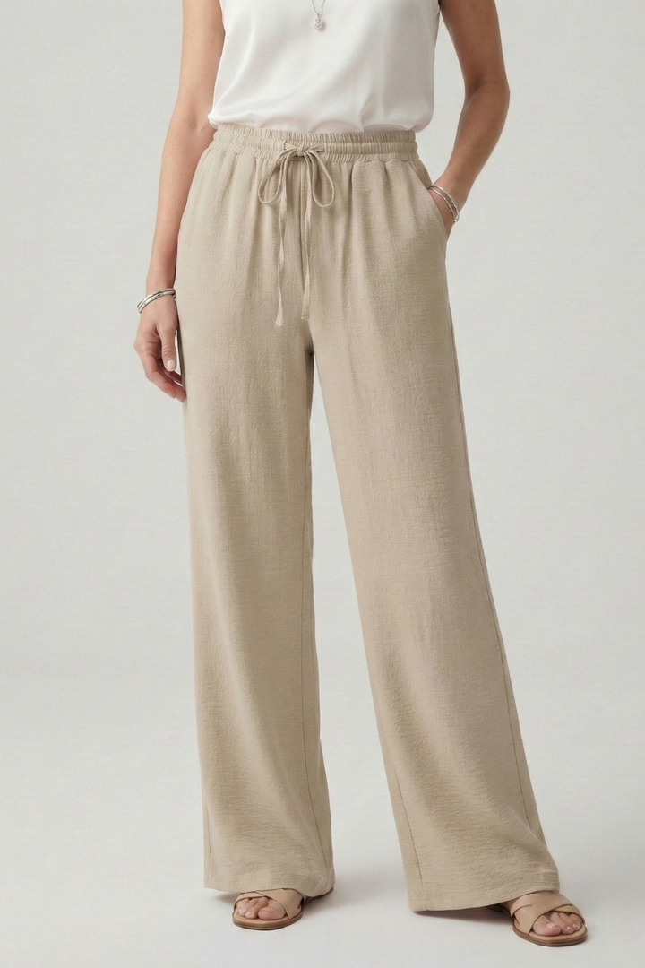 Women's Wide-Leg Palazzo Trousers with Drawstring Waist and Pockets – Lightweight Summer Trousers for Effortless Everyday Elegance | Koossa