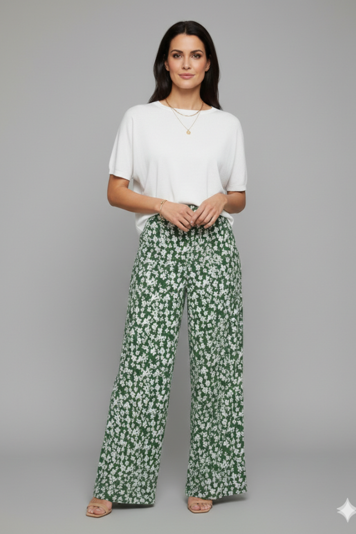 Wide-Leg Palazzo Trousers in Floral Print – Flowing Silhouette for Relaxed Summer Elegance | Koossa