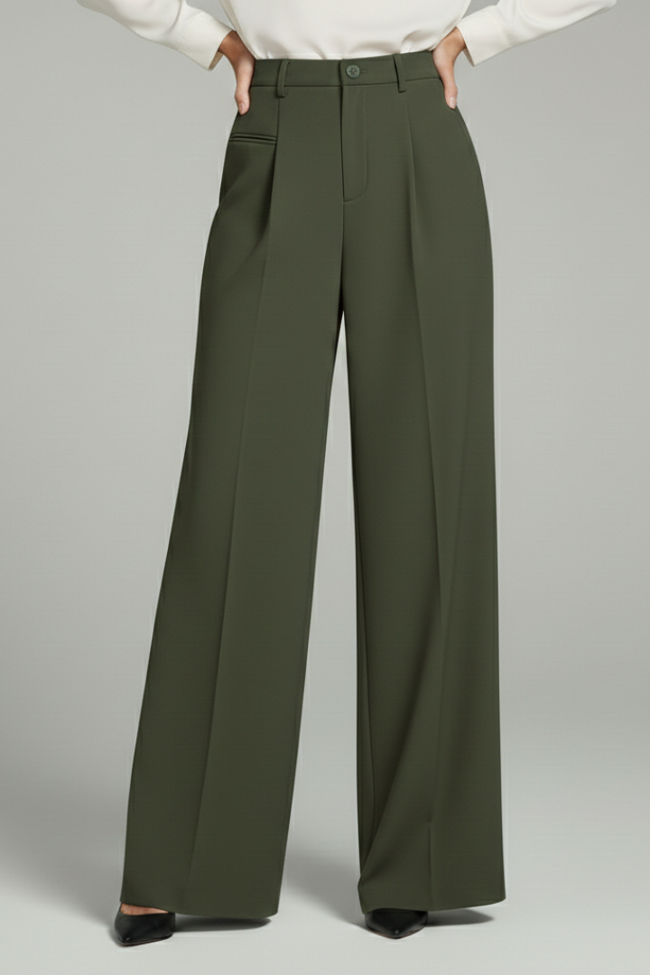 Women's Wide-Leg Pleated Trousers with Pockets | Elegant Flowing Palazzo Style | Koossa