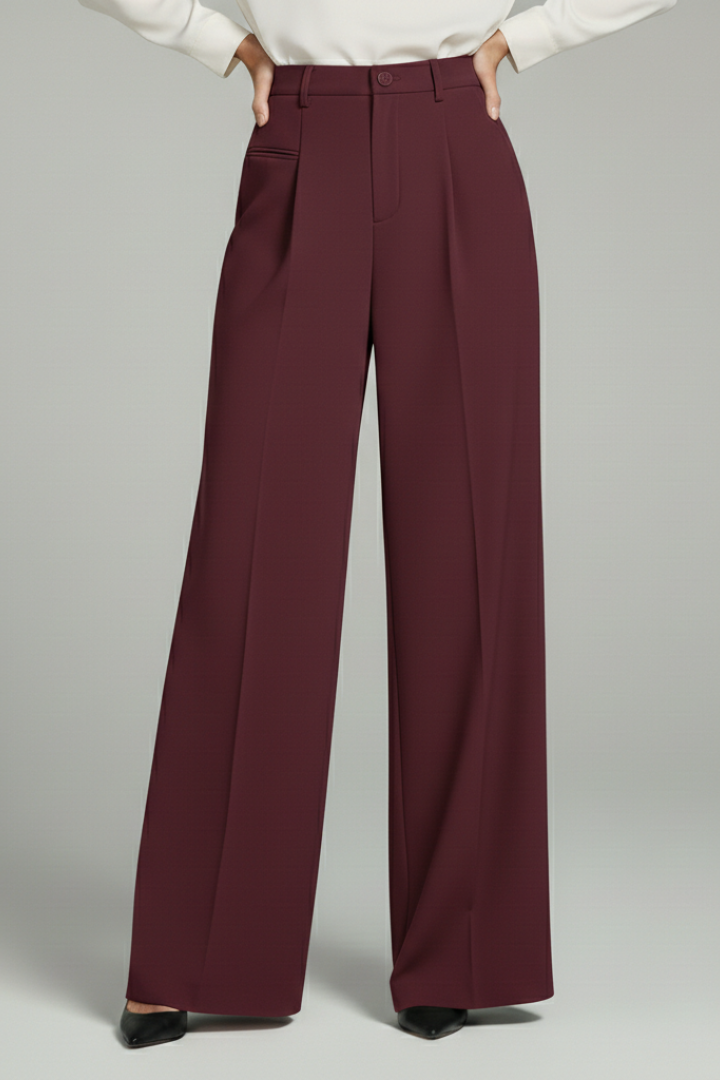 Women's Wide-Leg Pleated Trousers with Pockets | Elegant Flowing Palazzo Style | Koossa