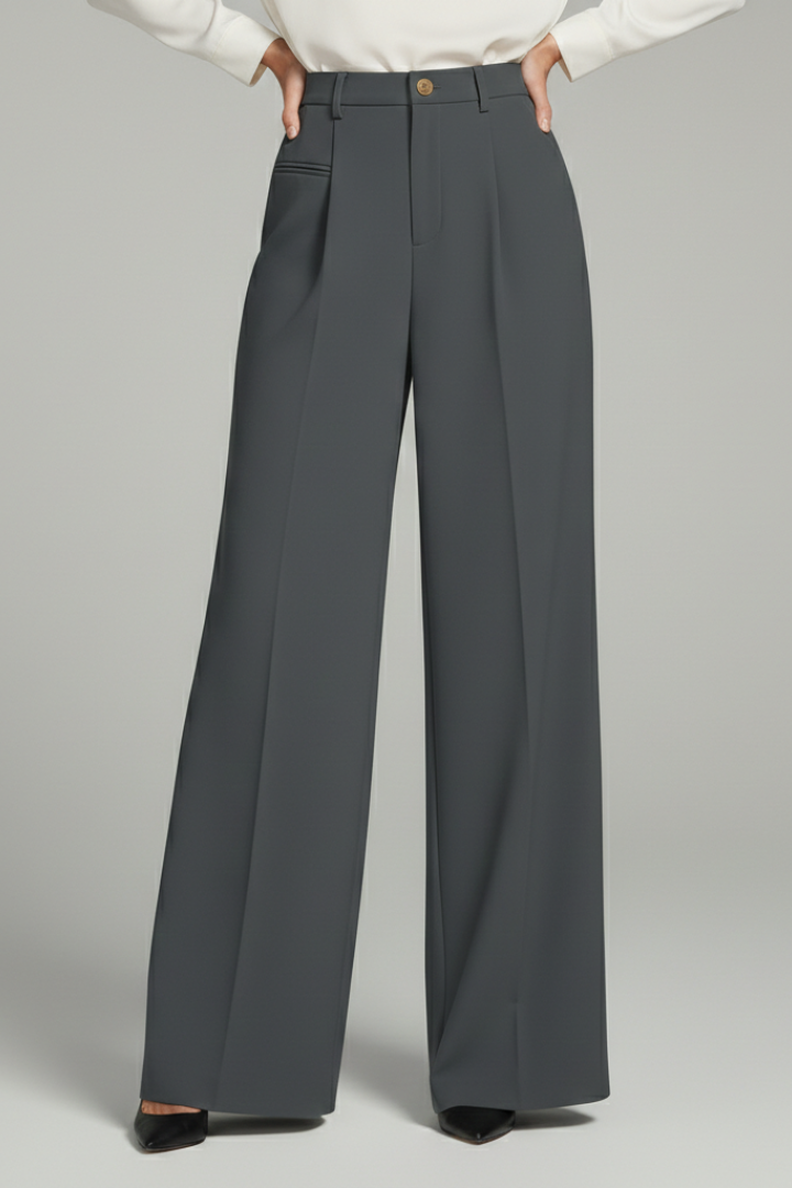 Women's Wide-Leg Pleated Trousers with Pockets | Elegant Flowing Palazzo Style | Koossa
