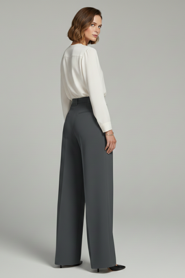 Women's Wide-Leg Pleated Trousers with Pockets | Elegant Flowing Palazzo Style | Koossa