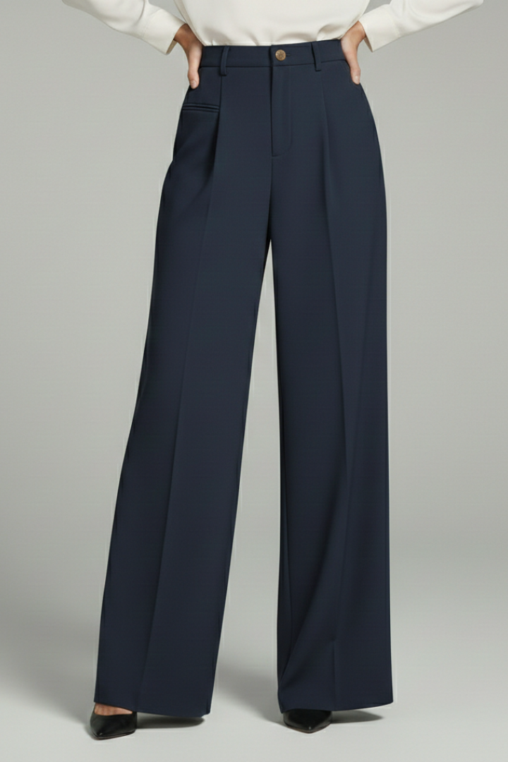 Women's Wide-Leg Pleated Trousers with Pockets | Elegant Flowing Palazzo Style | Koossa