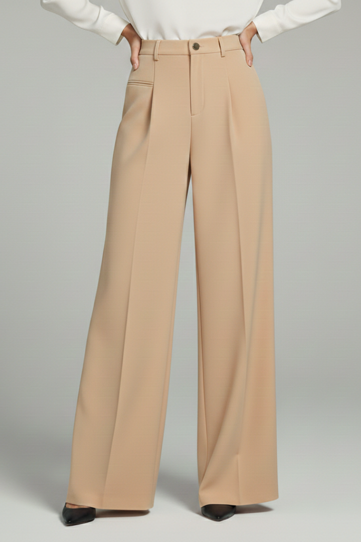 Women's Wide-Leg Pleated Trousers with Pockets | Elegant Flowing Palazzo Style | Koossa