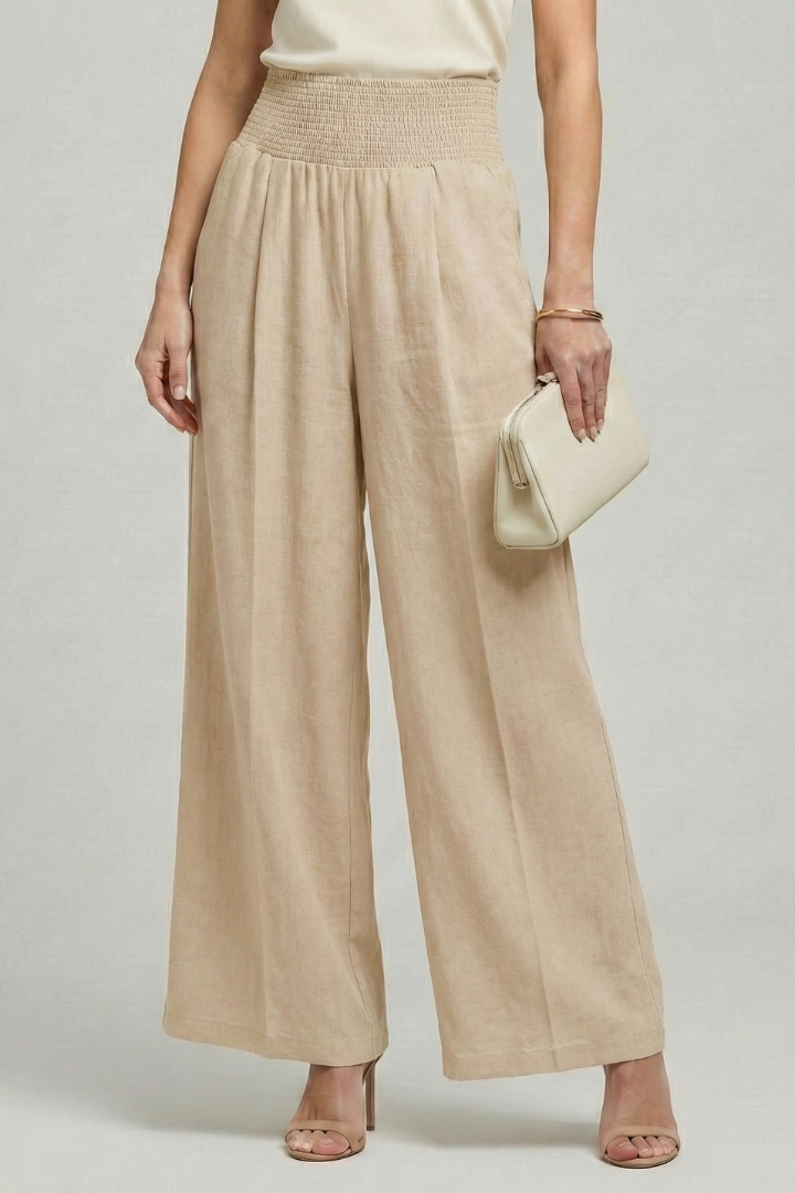 Women's High-Waisted Wide-Leg Trousers with Front Pleats – Elegant Flowing Fit for Spring and Summer Days | Koossa