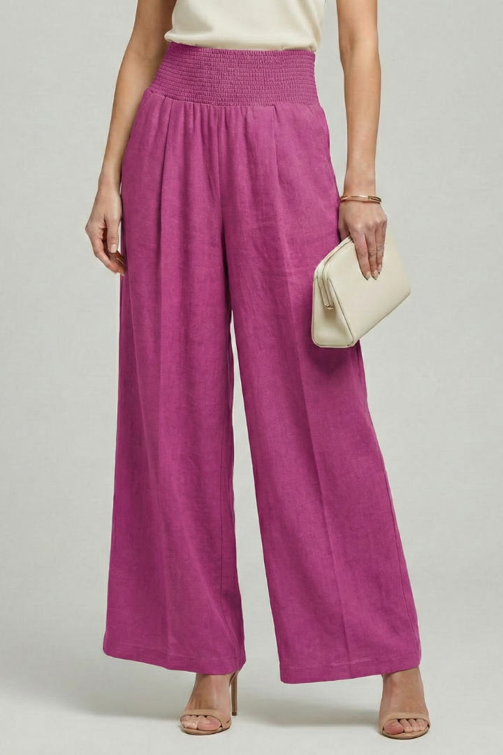 Women's High-Waisted Wide-Leg Trousers with Front Pleats – Elegant Flowing Fit for Spring and Summer Days | Koossa