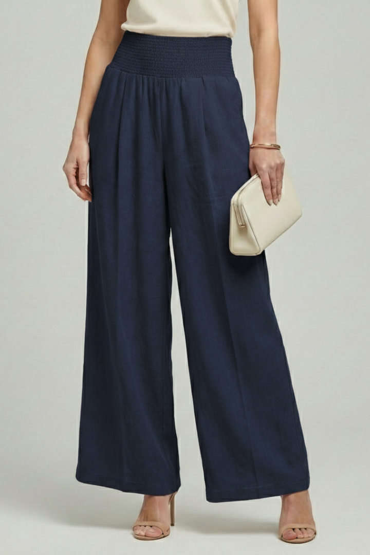 Women's High-Waisted Wide-Leg Trousers with Front Pleats – Elegant Flowing Fit for Spring and Summer Days | Koossa