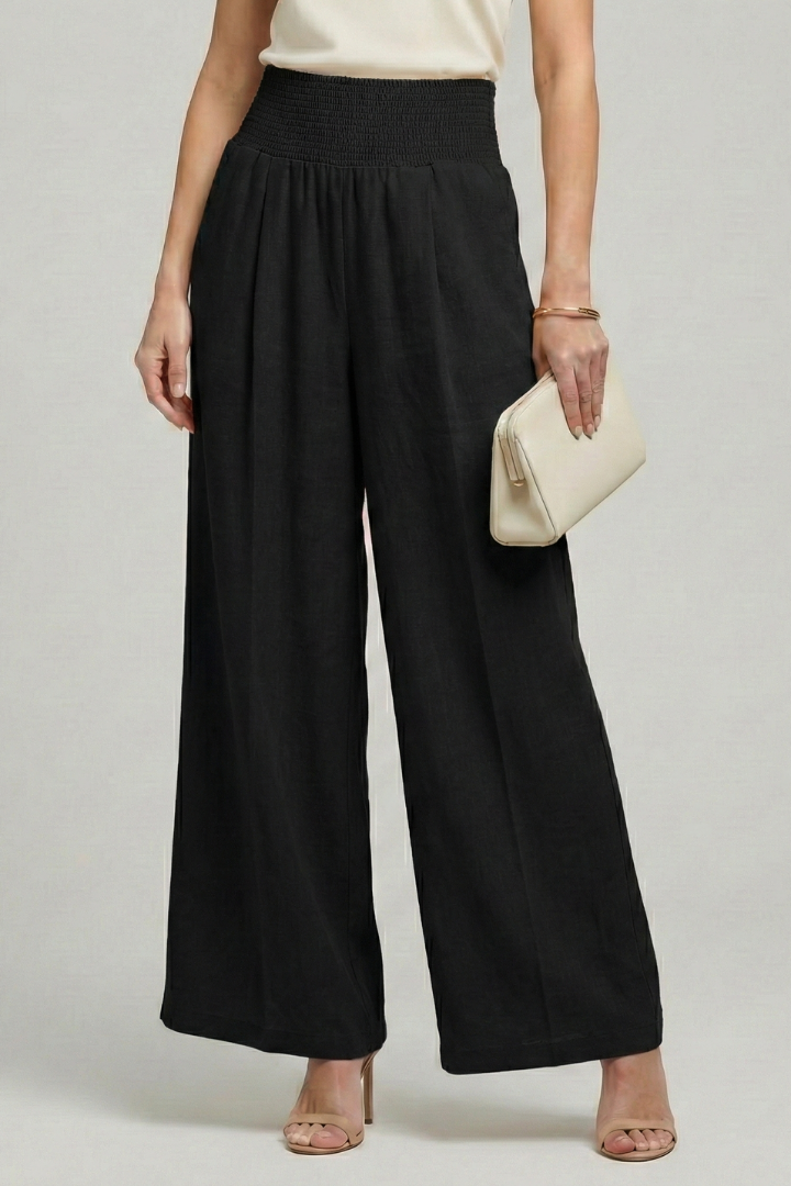 Women's High-Waisted Wide-Leg Trousers with Front Pleats – Elegant Flowing Fit for Spring and Summer Days | Koossa