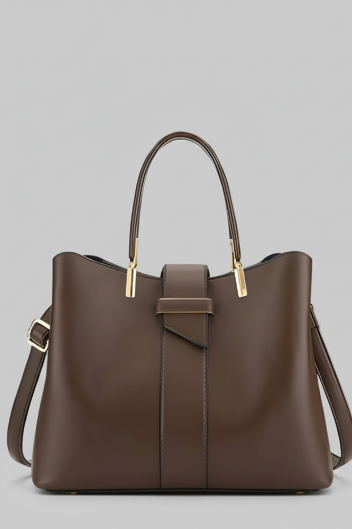 Structured Handbag with Top Handles and Detachable Shoulder Strap in Coffee, Black, and Blue | Koossa