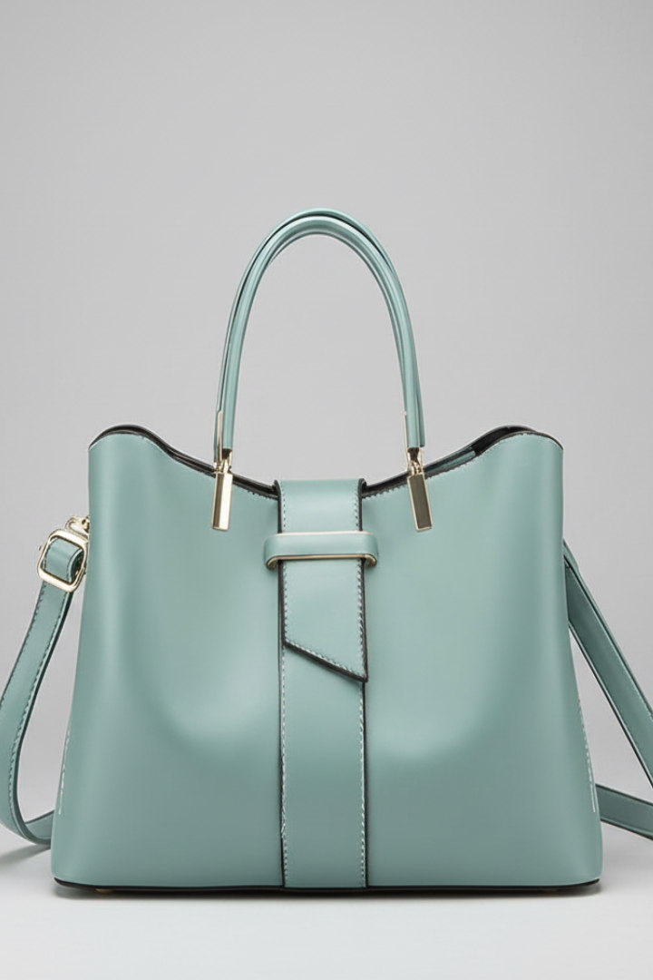 Structured Handbag with Top Handles and Detachable Shoulder Strap in Coffee, Black, and Blue | Koossa
