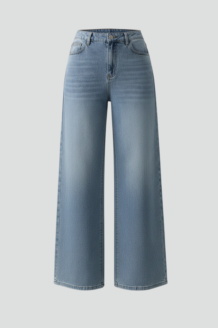 Women's High-Waisted Wide-Leg Denim Jeans in Blue and Black | Koossa