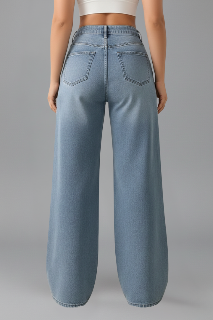 Women's High-Waisted Wide-Leg Denim Jeans in Blue and Black | Koossa
