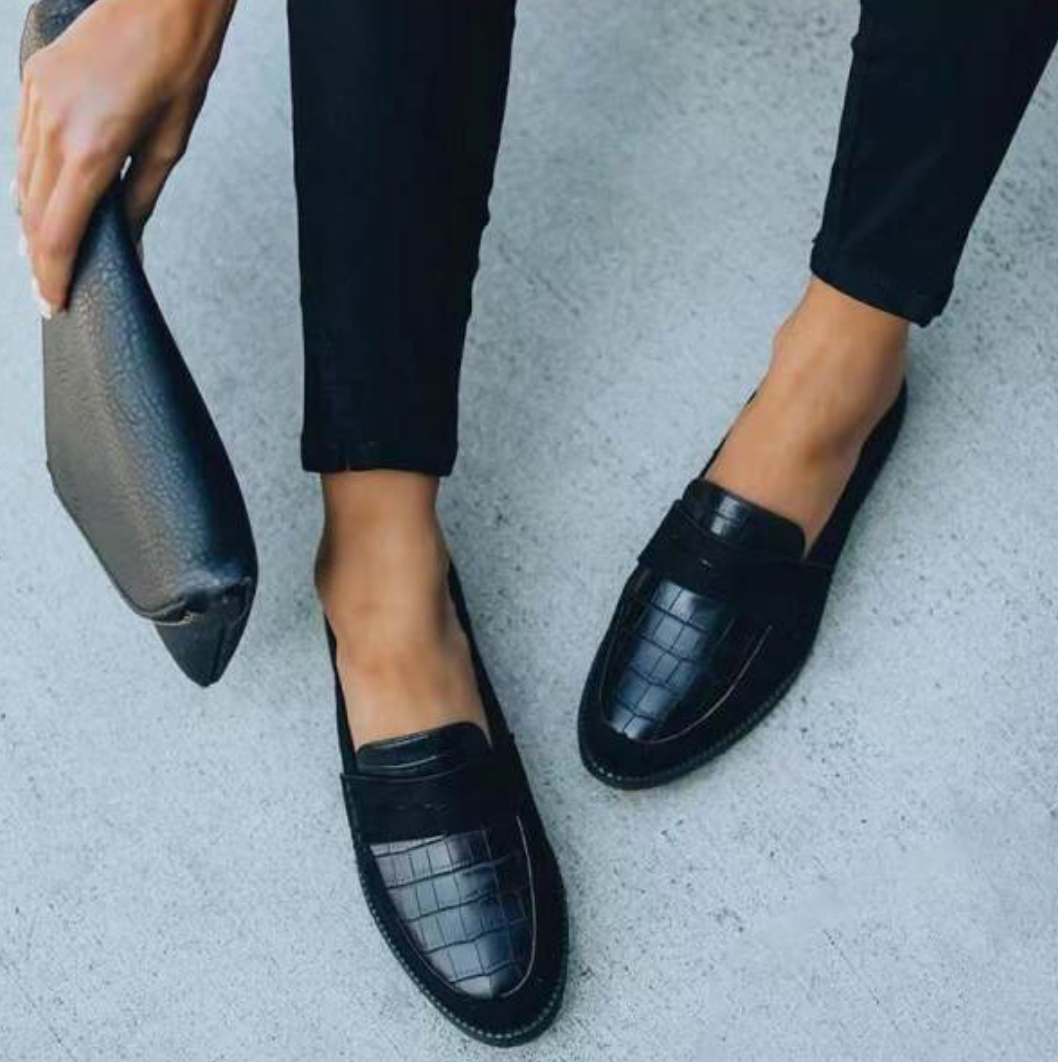 Women's Black Textured Loafers | Classic Slip-On Flats for Effortless Elegance | Office to Evening Footwear | All-Day Comfort Low Heel Shoes | Koossa