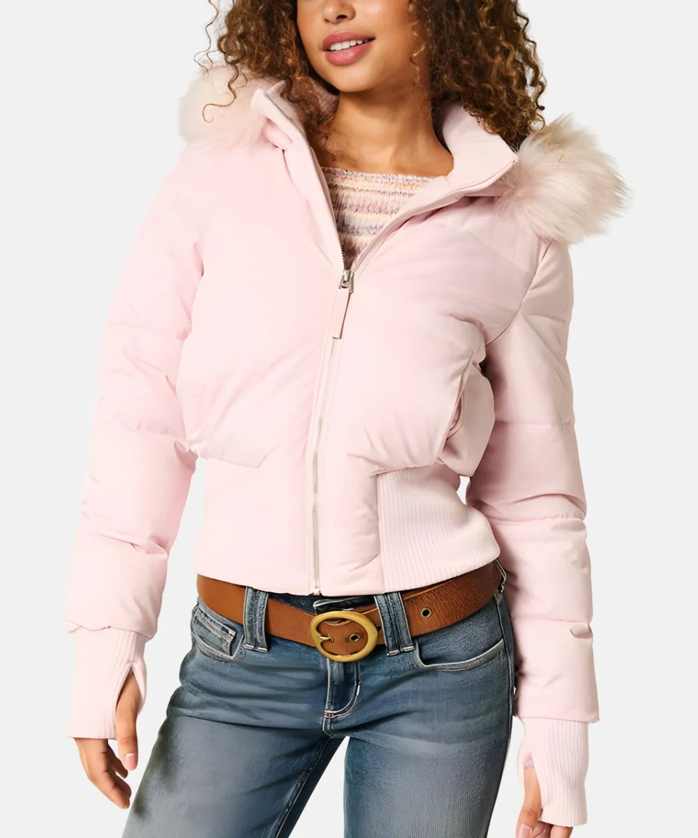 Women's Quilted Winter Puffer Jacket with Detachable Faux Fur Hood — Insulated Warm Coat for Autumn & Winter | Koossa