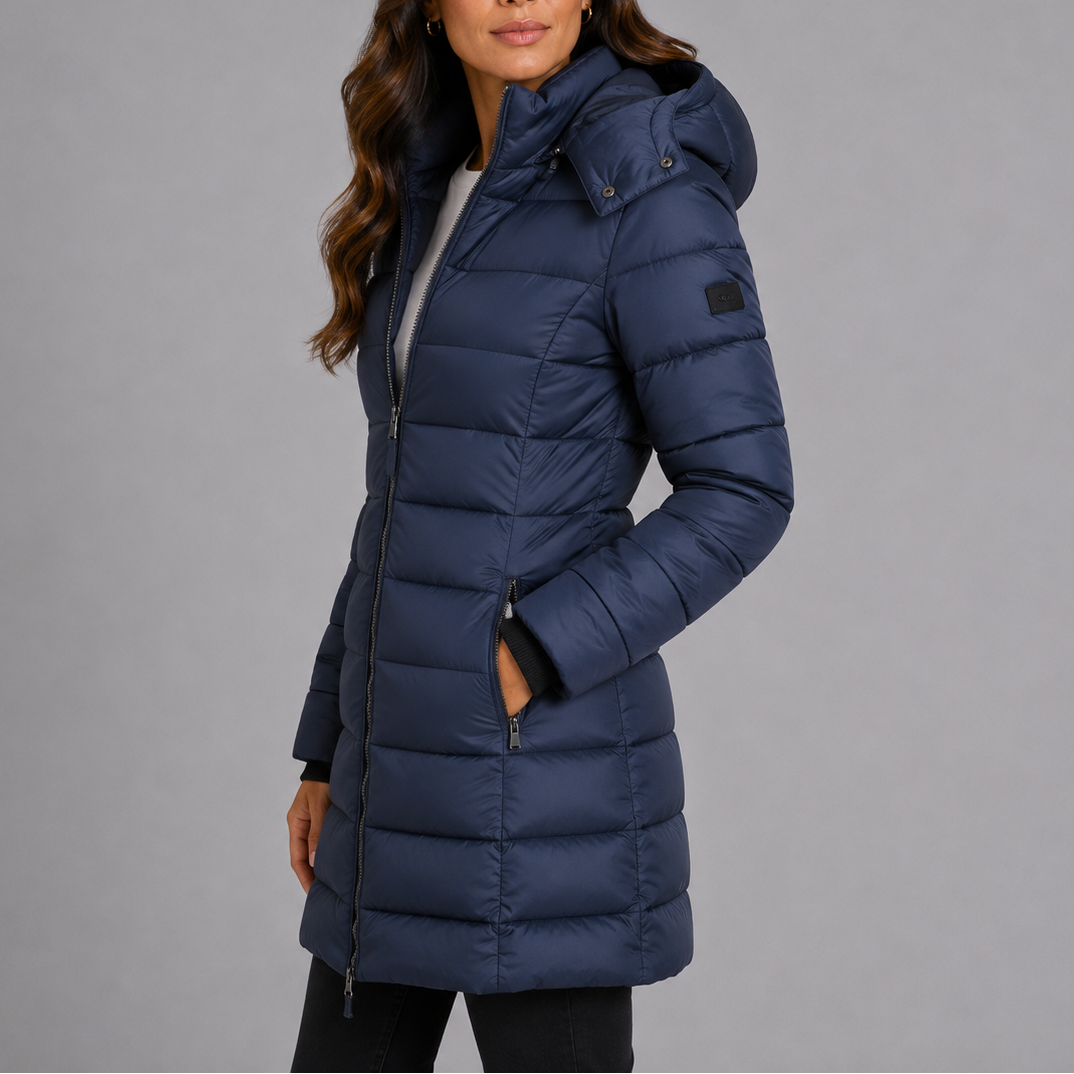 Women's Insulated Puffer Jacket Long Hooded Winter Coat Full Zip Side Pockets for Cold Weather Daily Wear Commute Errands | Lonoma