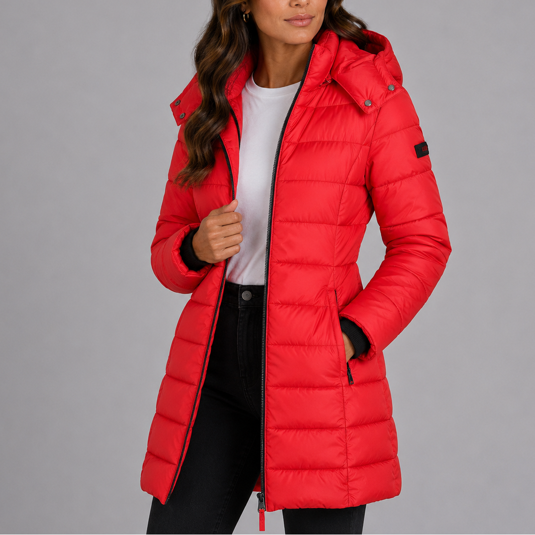 Women's Insulated Puffer Jacket Long Hooded Winter Coat Full Zip Side Pockets for Cold Weather Daily Wear Commute Errands | Lonoma