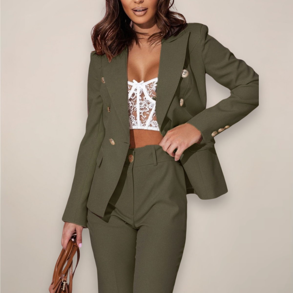 Women's Tailored Blazer and Trouser Suit Set in Classic Colours for Warm-Weather Occasions | Sophisticated Two-Piece Workwear and Smart Casual Ensemble | Koossa