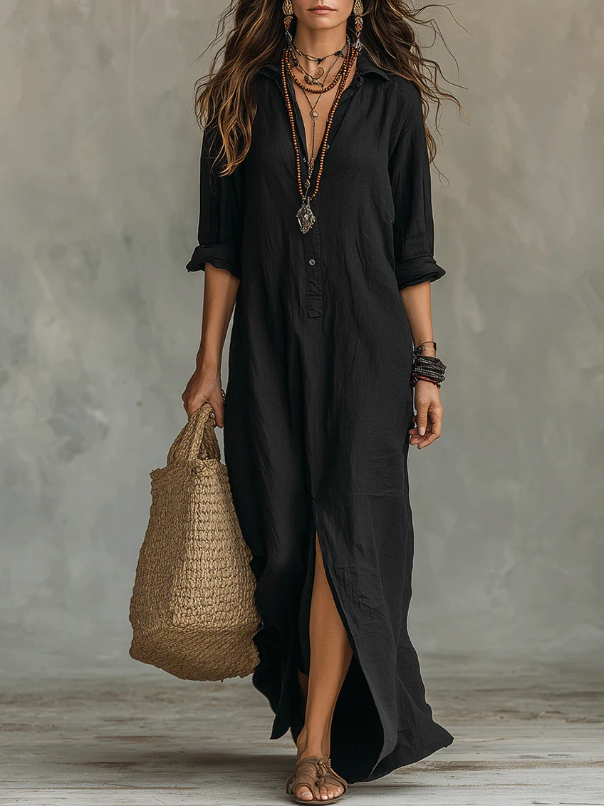 Women's Column Maxi Dress with Flattering Drape in Black, White & Green | Koossa