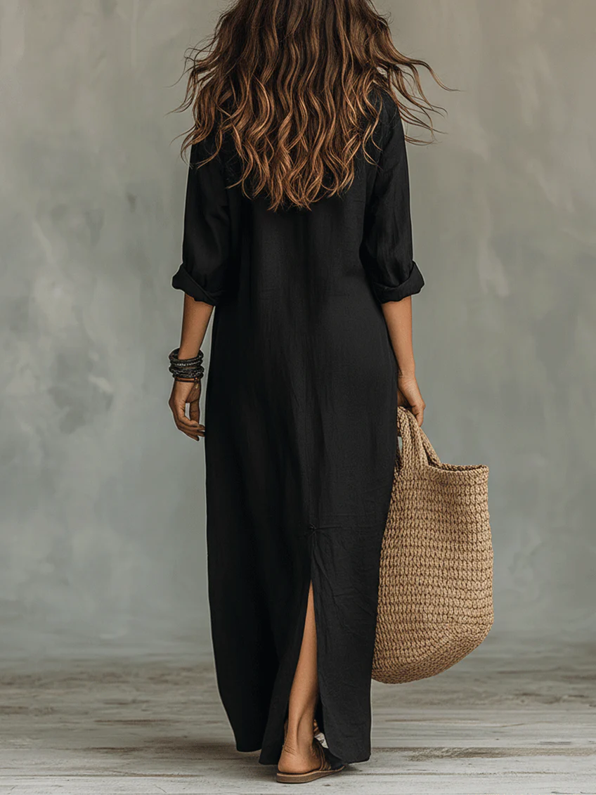 Women's Column Maxi Dress with Flattering Drape in Black, White & Green | Koossa