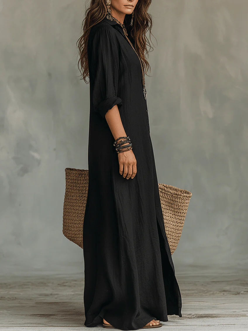 Women's Column Maxi Dress with Flattering Drape in Black, White & Green | Koossa