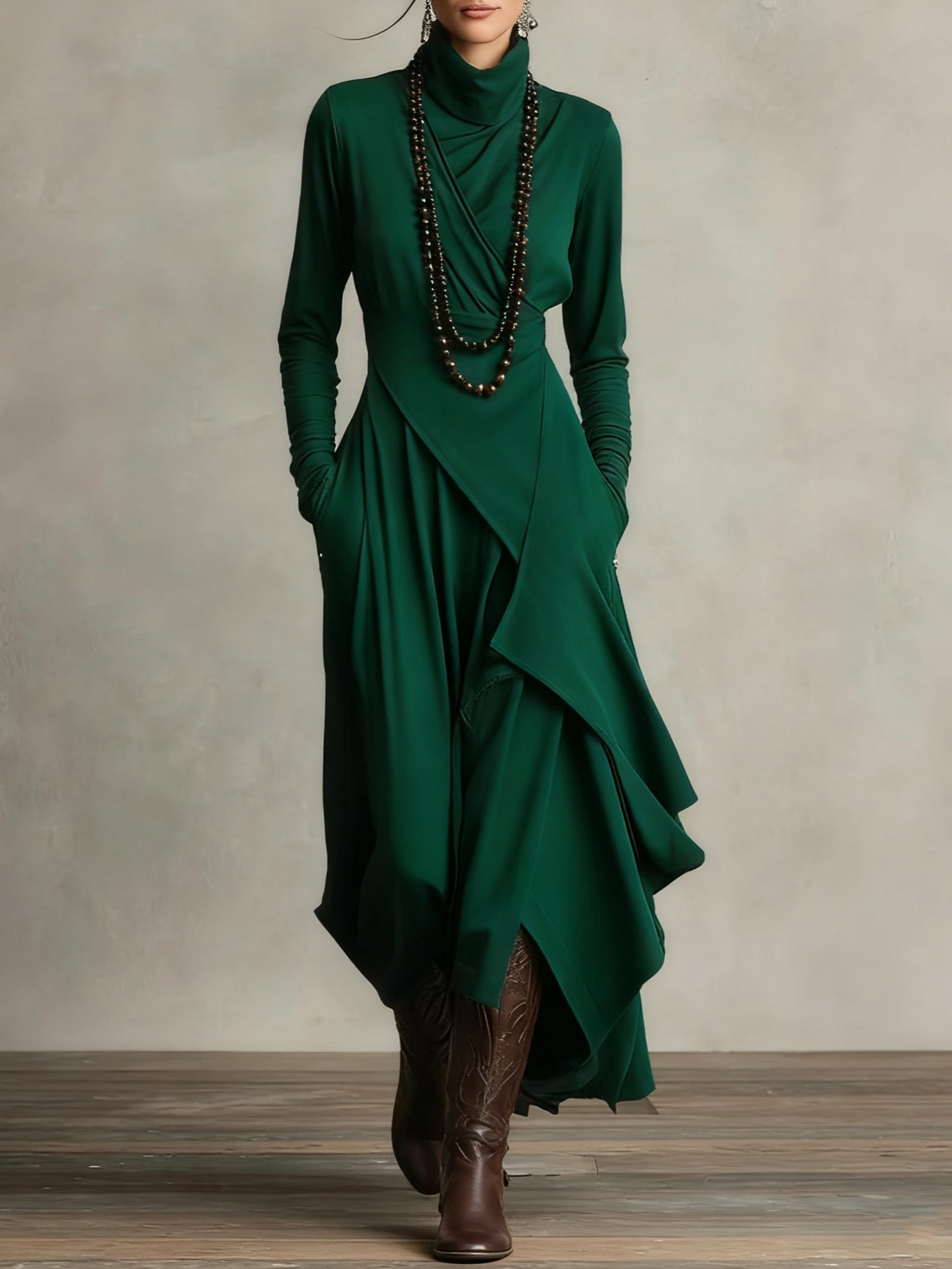Women's Layered High Neck Maxi Dress in Flowing Chiffon for Formal Occasions and Elegant Daywear | Koossa