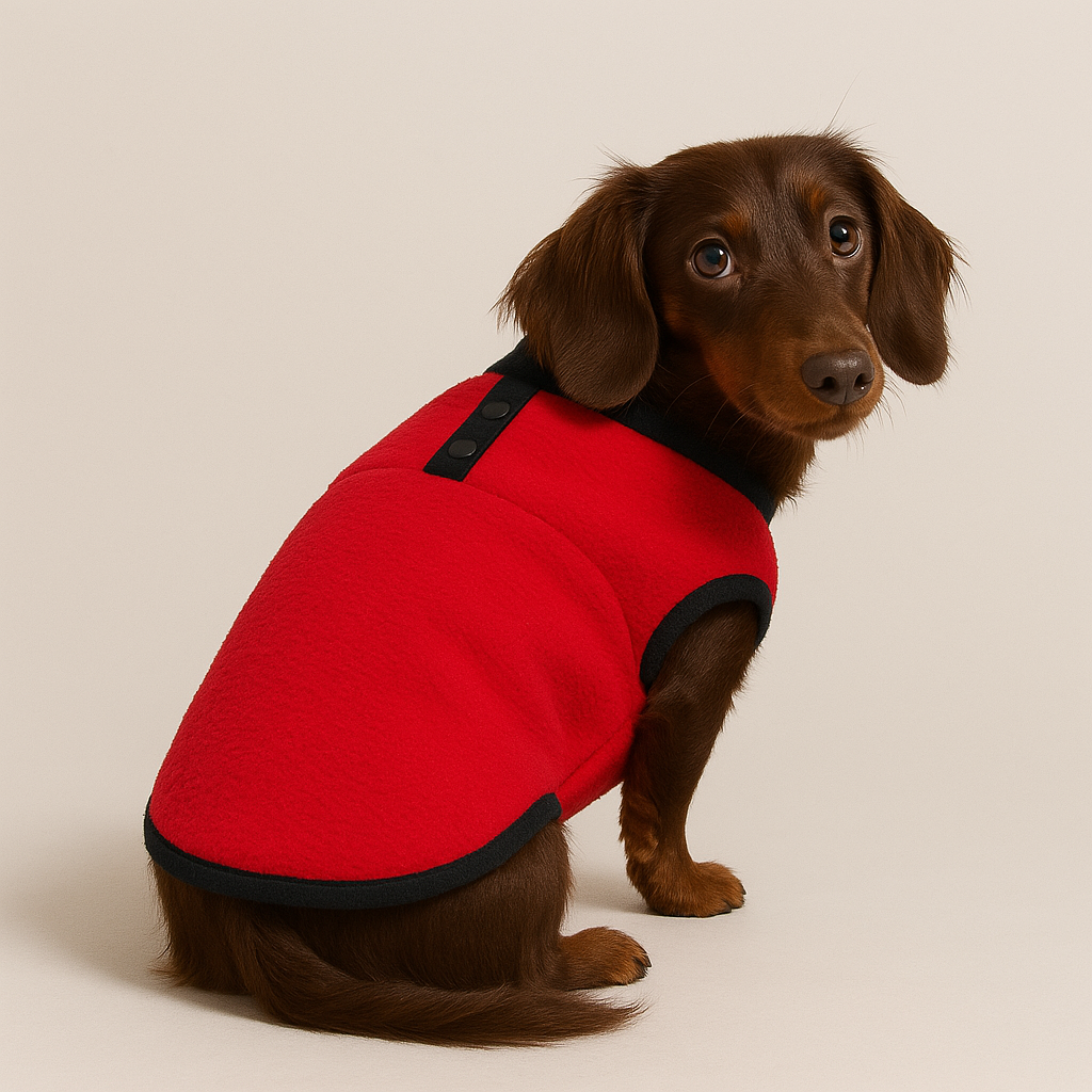 Dachshund Fleece Vest Two-Tone Sleeveless Jumper XS–XL Cold Weather Dog Coat Doxie Winter Sweater Machine Washable | Koossa