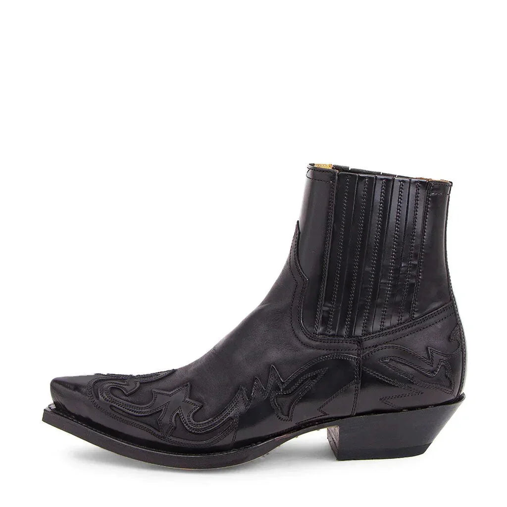 Men's Western Cowboy Boots — Classic Leather Ankle Boots with Embroidered Detail in Black & Brown | Koossa