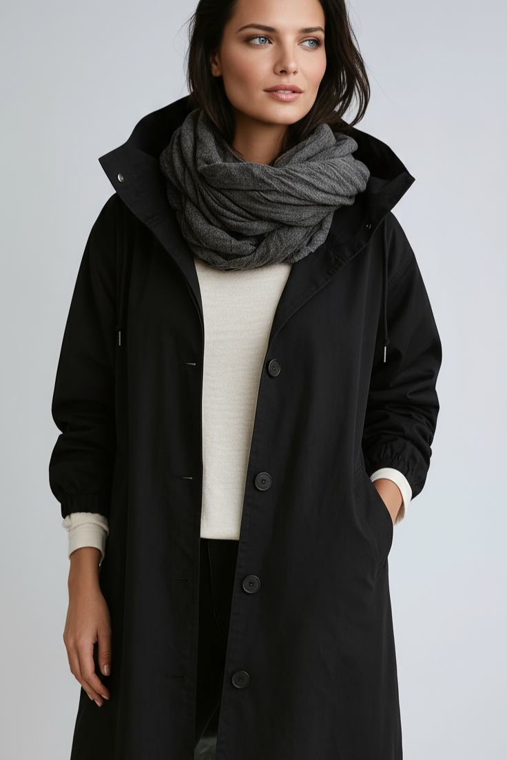 Women's Waterproof Long Trench Coat with Adjustable Hood — Classic Rain Coat for City & Country | Koossa