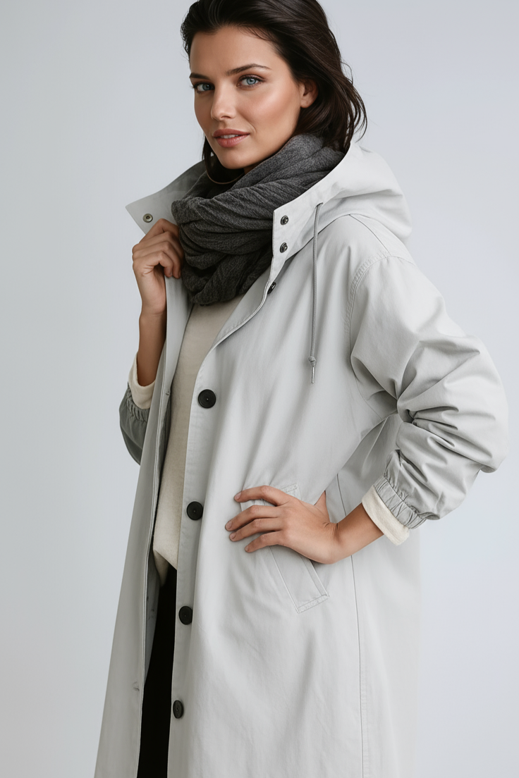 Women's Waterproof Long Trench Coat with Adjustable Hood — Classic Rain Coat for City & Country | Koossa