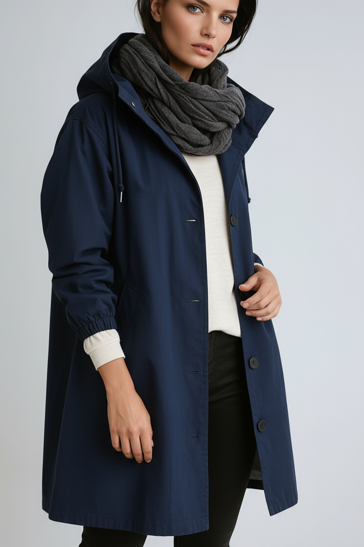 Women's Waterproof Long Trench Coat with Adjustable Hood — Classic Rain Coat for City & Country | Koossa