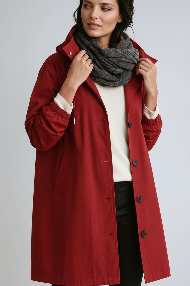 Women's Waterproof Long Trench Coat with Adjustable Hood — Classic Rain Coat for City & Country | Koossa