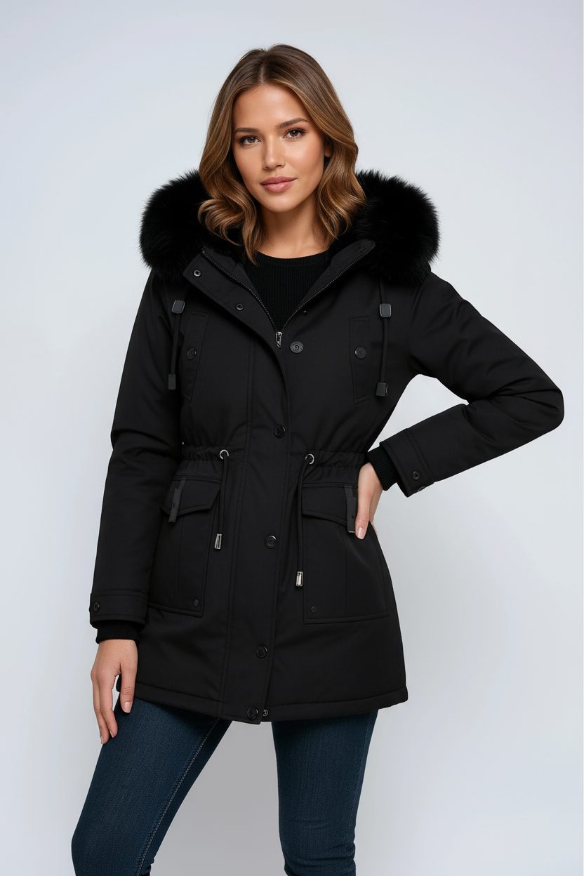 Women's Hooded Parka Coat with Faux Fur Trim — Stylish Winter Jacket for Cold Weather & City Wear | Koossa
