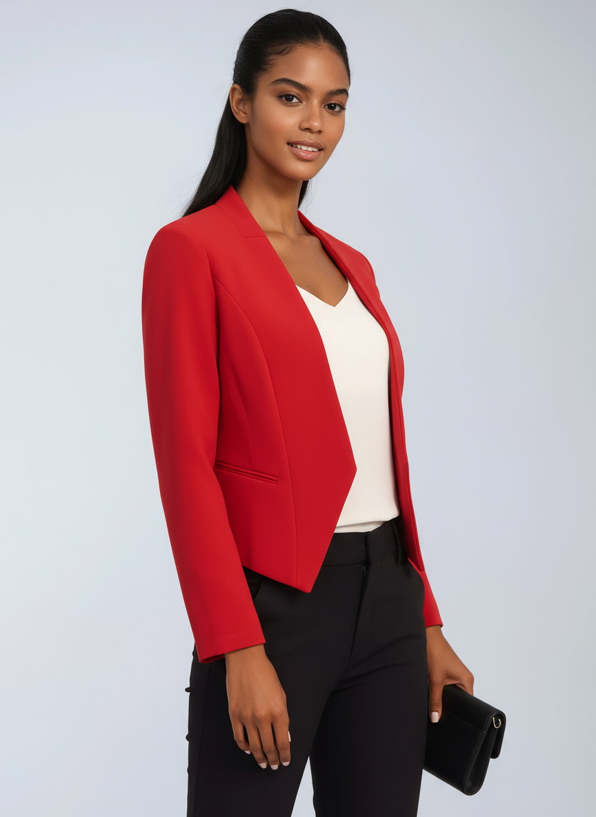 Cropped Asymmetric Blazer with Open Front | Smart Tailoring for Office and Beyond | Koossa