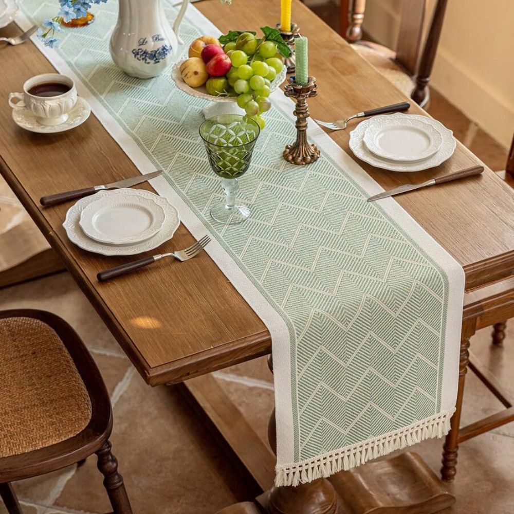 Woven Table Runner 14 × 47 inch with Zigzag Pattern and Fringed Ends for Dining Room, Coffee Table, Dresser | Lonoma