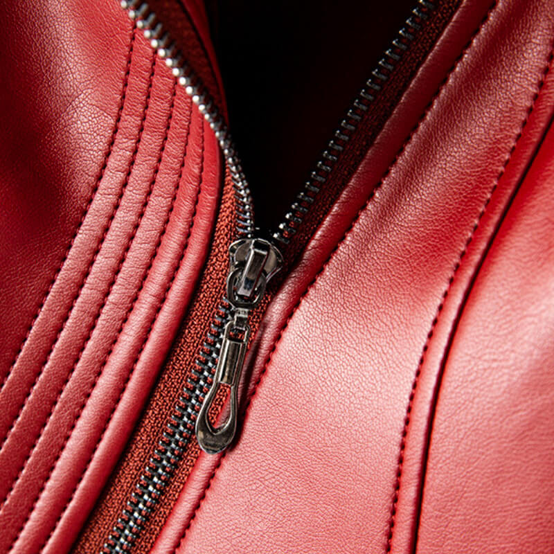 Women's Tailored Faux Leather Biker Jacket in Black, Red & Beige for Evening & Weekend | Koossa
