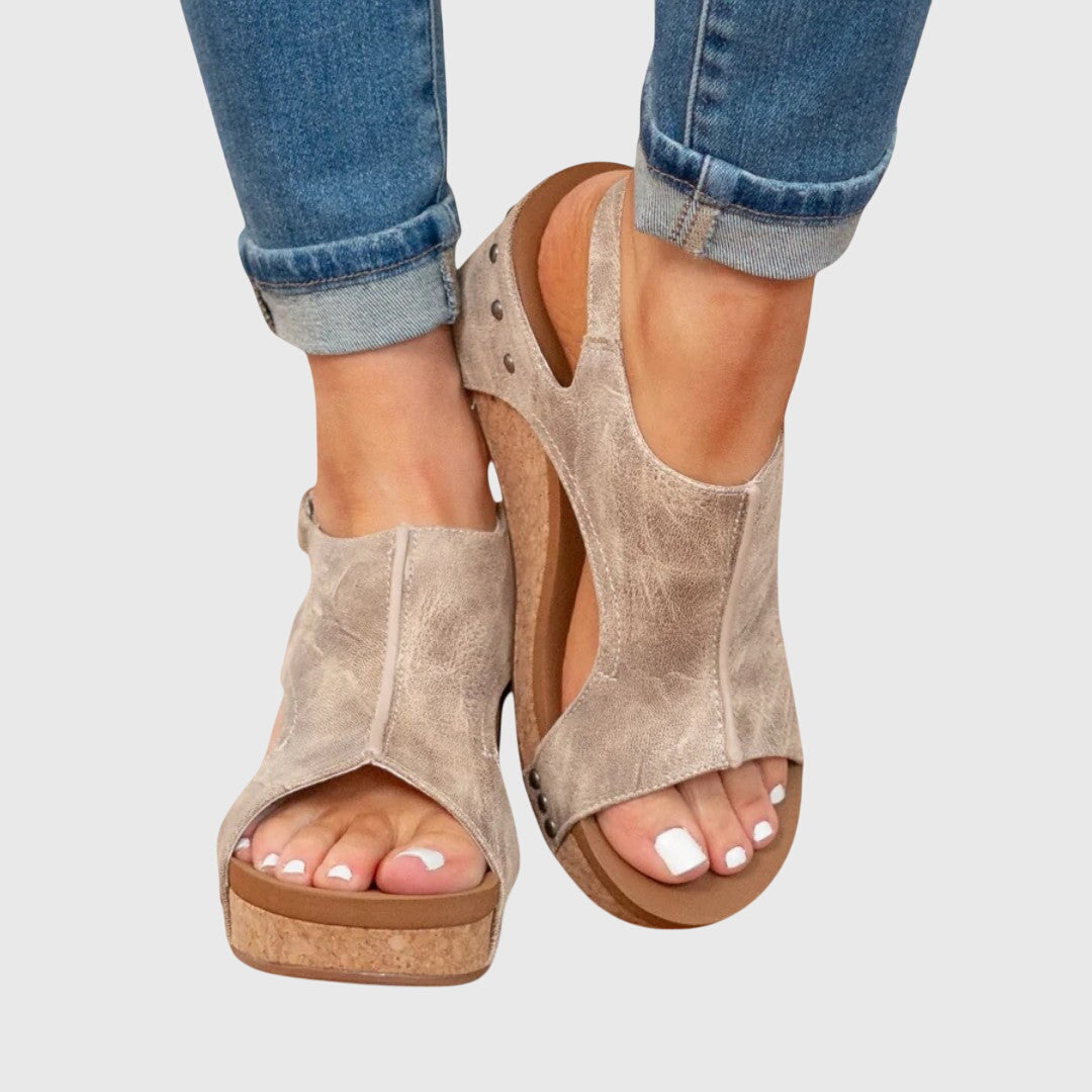 Women's Open-Toe Platform Sandals in Soft Leather | Supportive Elevated Sole for Everyday Comfort and Warm-Weather Style | Koossa