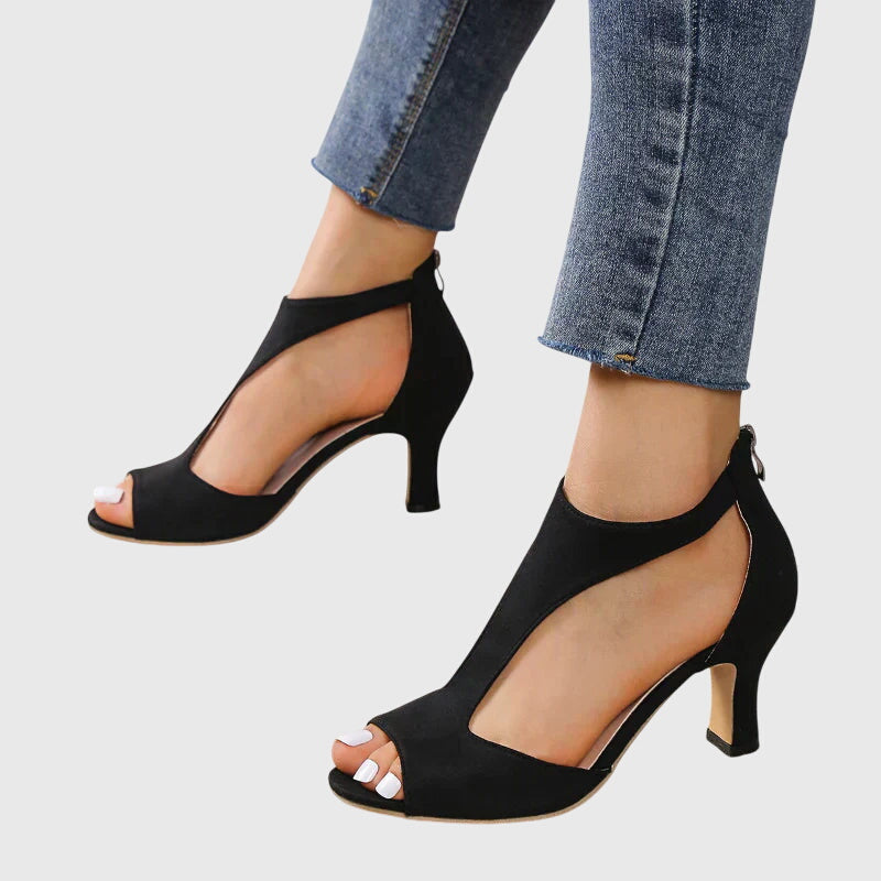 Cutout Open-Toe Heels in Pink and Black for Spring Weddings Garden Parties Elegant Summer Evening Footwear | Koossa