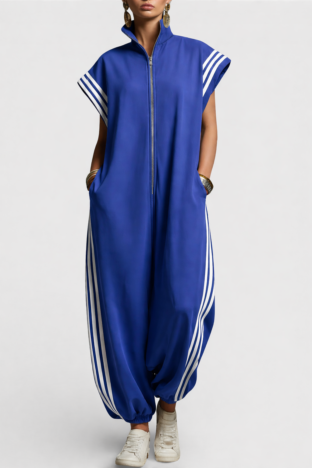 Women's Sleeveless Zip Neck Jumpsuit in Navy Blue Burgundy Brown Green Yellow Perfect for Weekend Casual Occasions Smart Casual Summer Spring Autumn Dressing | Koossa