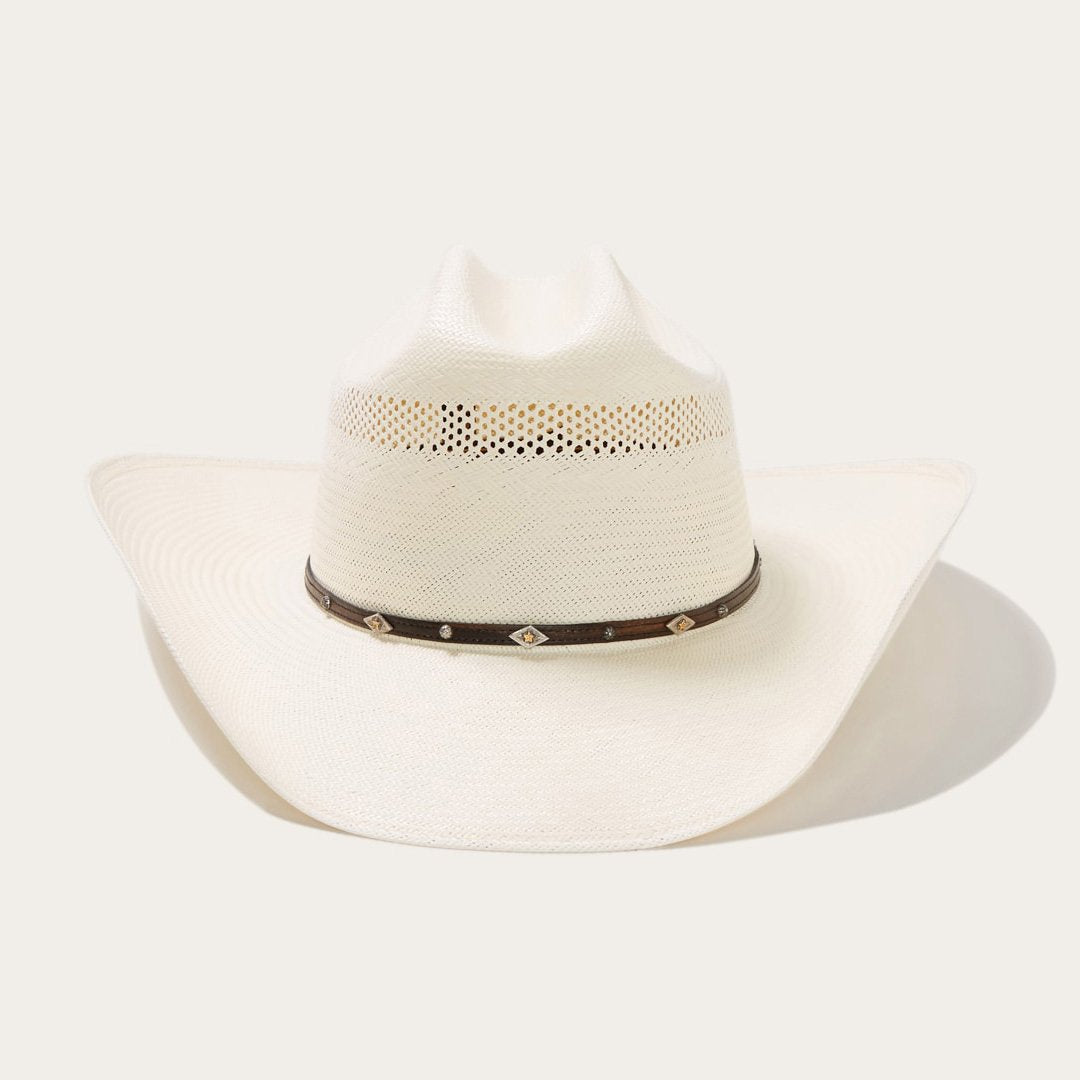 Chapeau de cowboy western en paille naturelle tressée avec bandeau cuir et détails métalliques réglable 58–60 cm | Koossa