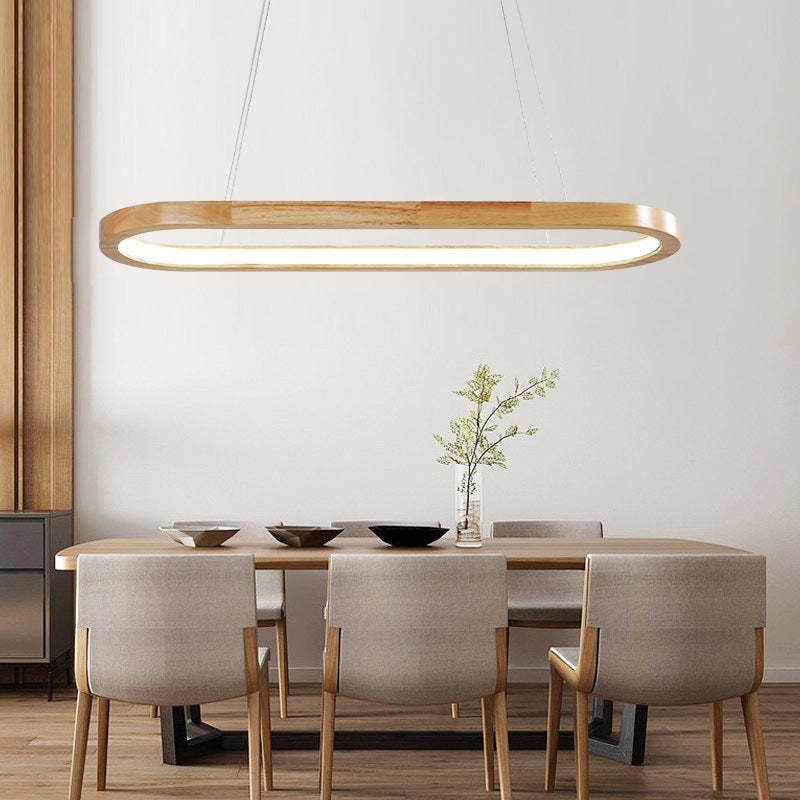 Wooden Oval Hanging Light LED Modern Ceiling Fixture 3-Color Switch for Kitchen Island Dining Room Breakfast Bar Restaurant | Lonoma