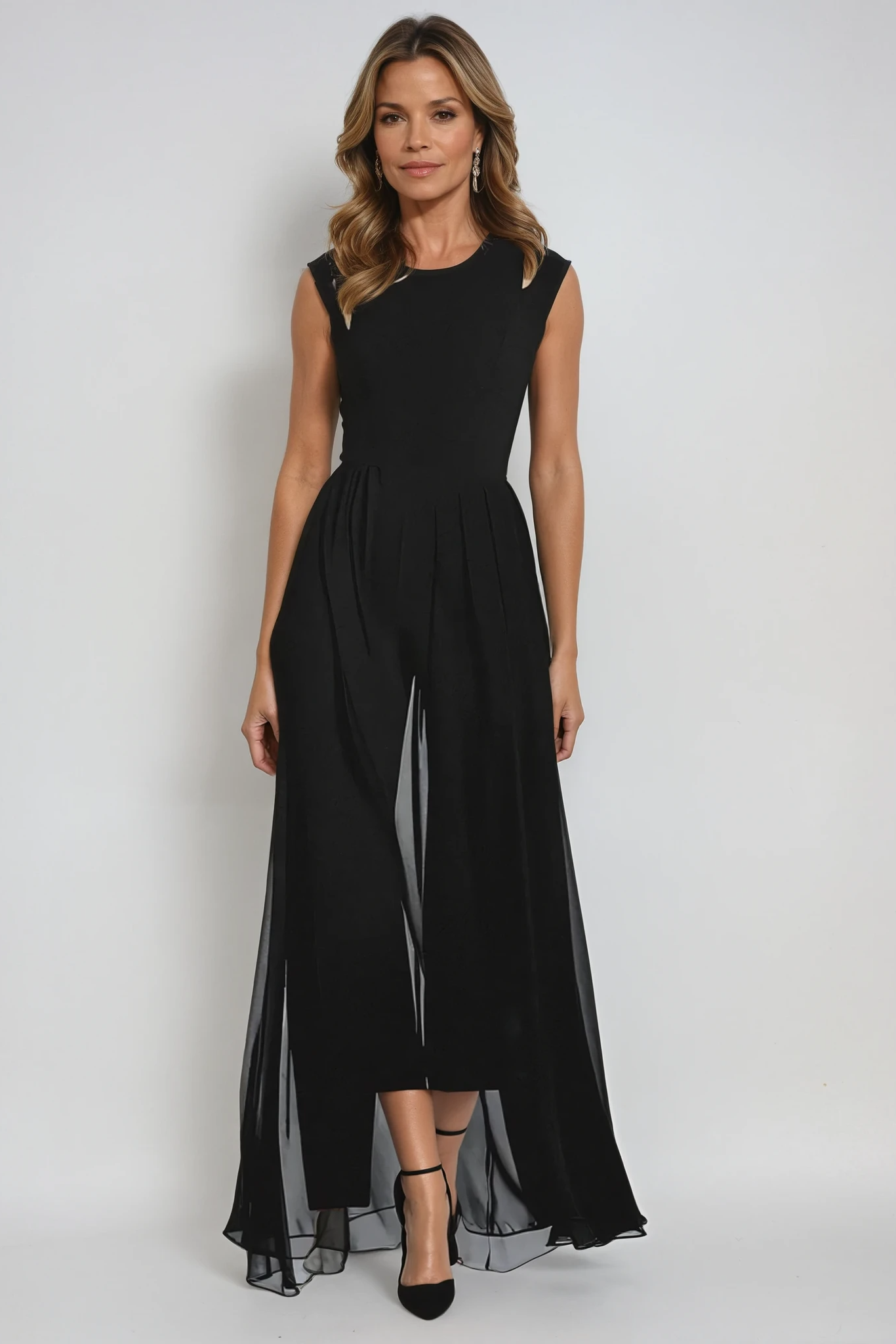 Sleeveless Maxi Evening Gown with Pleated Skirt in Black, Red, Royal Blue and White – Elegant Floor-Length Formal Dress for Galas and Special Occasions | Koossa